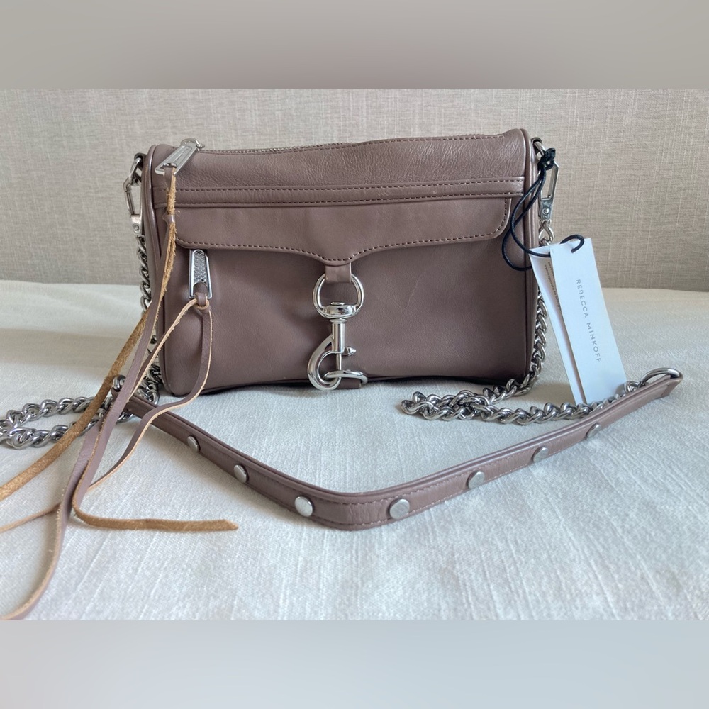 Rebecca Minkoff Mini Mac Crossbody Bag in Blush with detachable Chain Strap